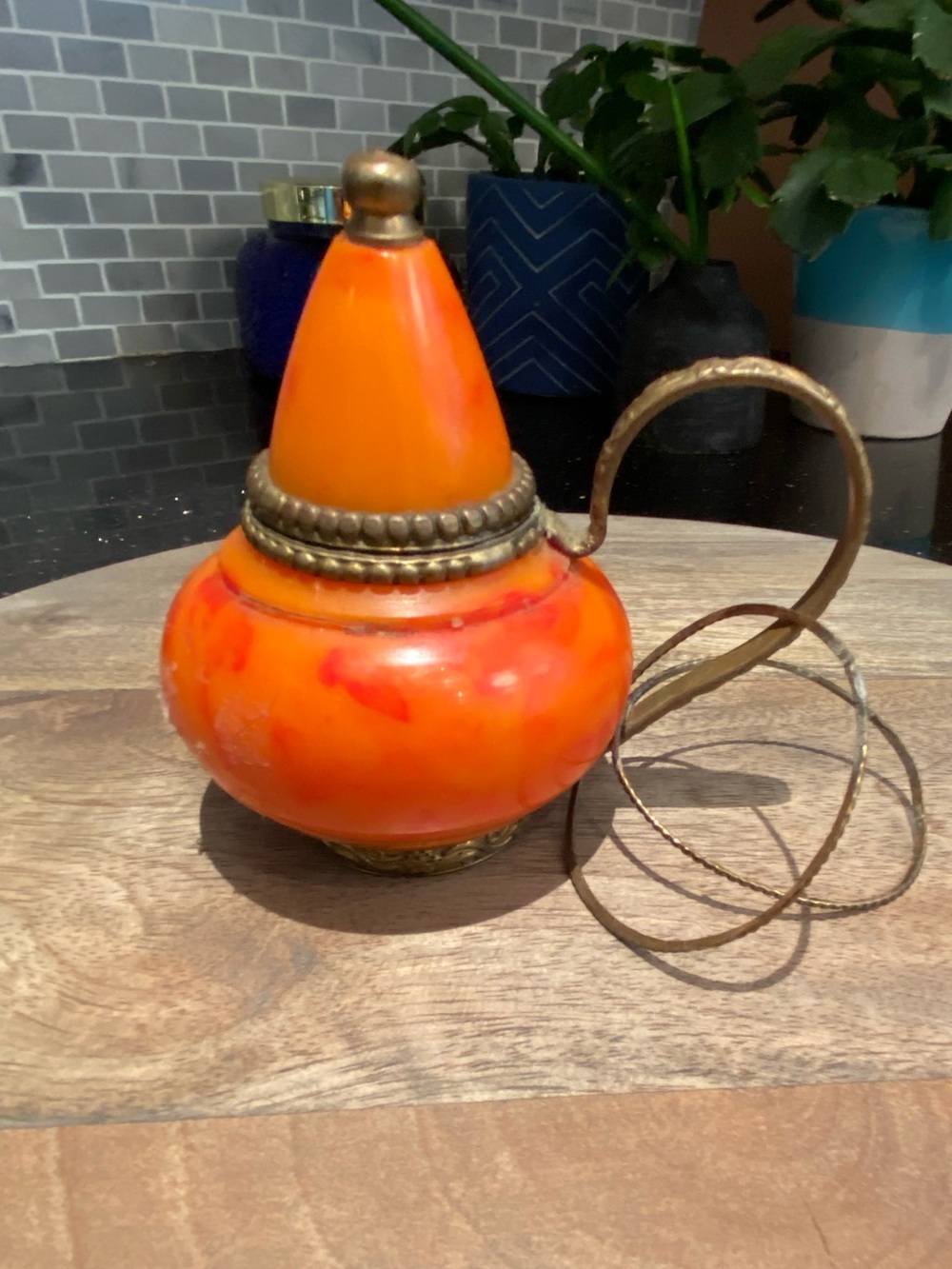 Antique Moroccan Trinket Box, Amber & Brass
